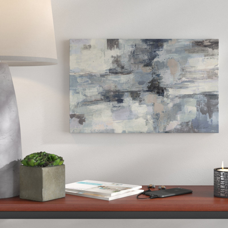 «In the Clouds Indigo and Gray», reproduction de peinture acrylique sur toile tendue, H 12 po x l 19 po x p 2 po