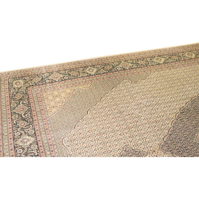 Tapis ivoire et vert noué à la main de haute qualité