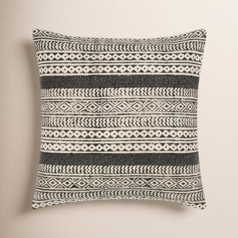 Zetta Geometric Cotton Throw Pillow, Beige/Black, Polyester/Polyfill, 22" x 22"
