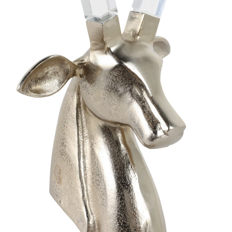 Sculpture tête d'animal en acier inoxydable, résine MDF, longue corne pour bureau à domicile, salon, 25 po