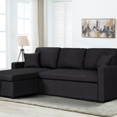 Linen Fabric Reversible Sleeper Sectional Sofa With Storage Chaise