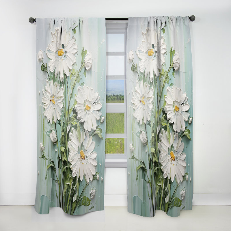 Ghaleb White Daisy Blooming Elegance VII - Daisies Curtain - Velvet Room Darkening - 1 panel, 52" W x 90" L