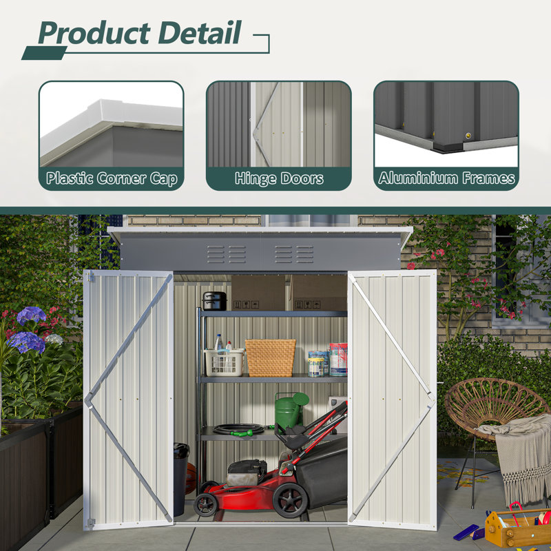 6 ft x 4 ft Gray Galvanized Steel Outdoor Storage Shed