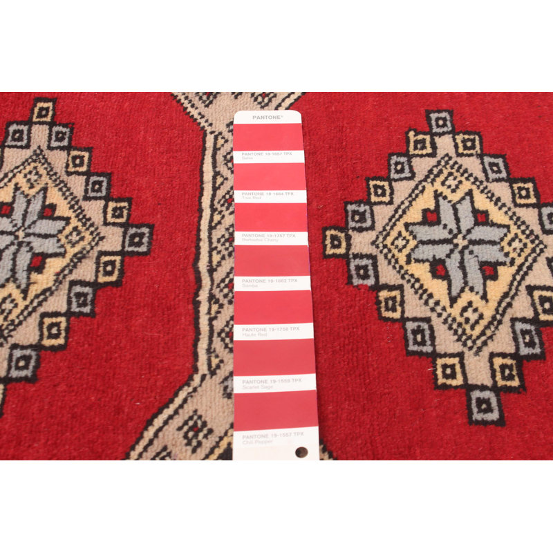 Tapis rouge en laine noué à la main de conception unique 6 pi 8 po x 10 pi 2 po Mormur New Age