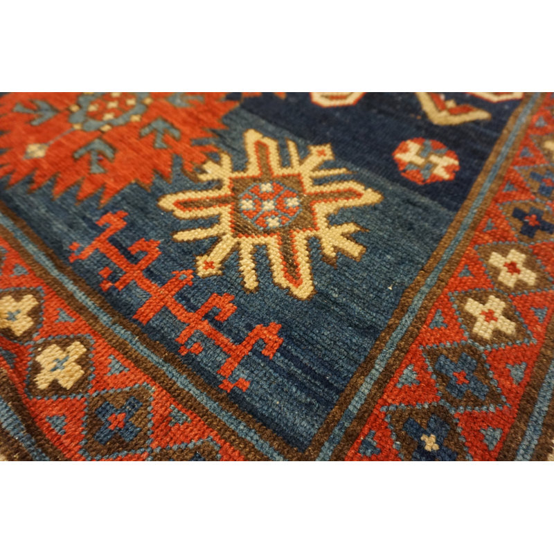 Tapis de couloir bleu antique en laine