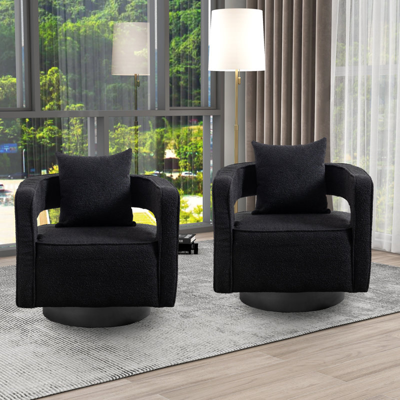 Chicopee 29.2" Wide Swivel Barrel Chair (Set of 2), Black Polyester