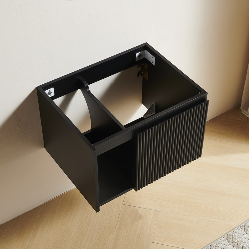 Meuble suspendu EIDEN 61 cm (24 po) avec une porte rayée et une tablette ouverte, sans lavabo ni comptoir, sans robinetterie ni couvercle d'évier, noir