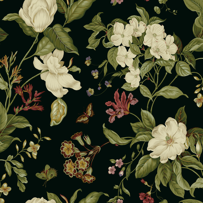 Jardin floral sur fond noir II, H 30 po x l 30 po x P 1,25 po