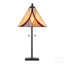 Élégante lampe de table de style Tiffany avec base en bronze huilé et abat-jour en verre teinté brun et crème