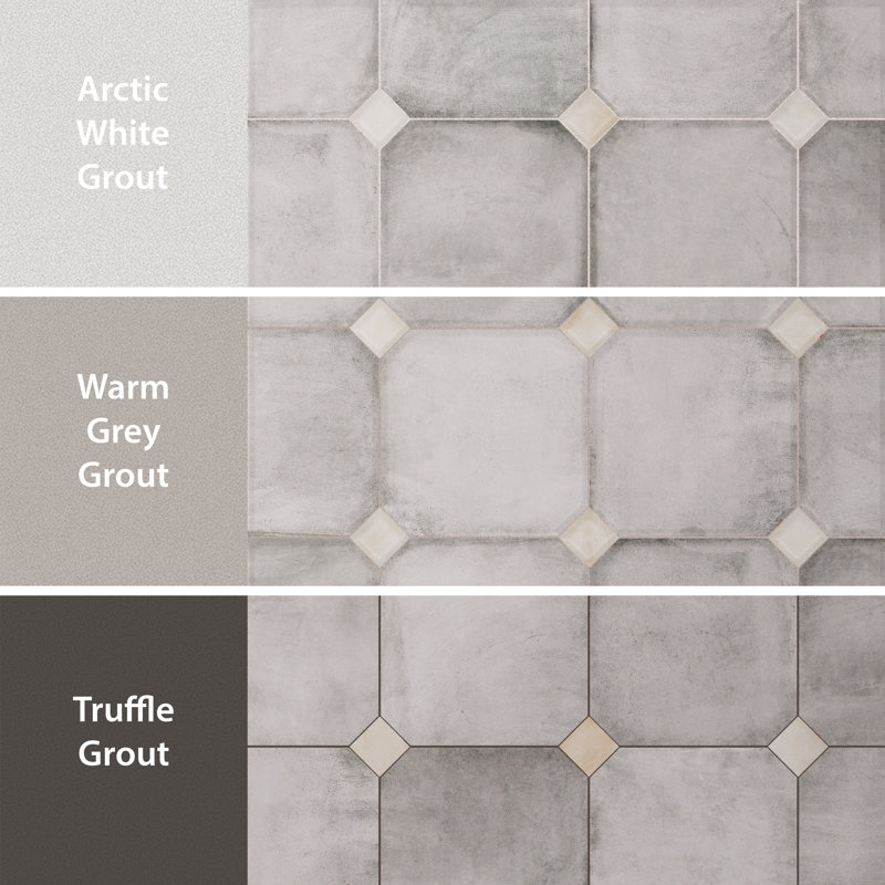 Laverton Octagon W/Taco 7-7/8 In. X 7-7/8 In. Porcelain Floor And Wall Tile, Gray/Ivory
