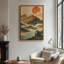 Framed Canvas Wall Art - Vintage Mountain Landscape with Rising Sun and Misty River - 16"x24", 24"x36"-129684786-129684783