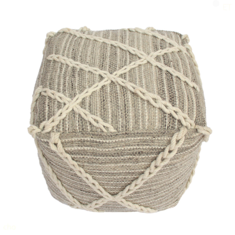 Pouf carré en corde, gris et ivoire
