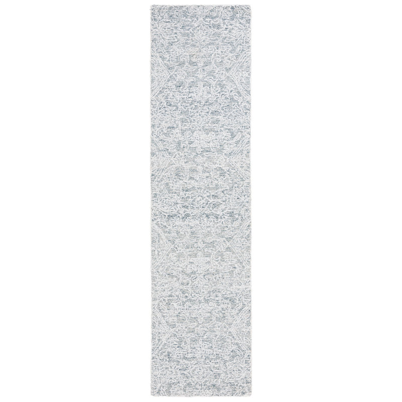 Tapis bleu clair / ivoire en polyester touffeté à la main Peterec, Tapis de couloir 2 pi 3 po x 9 pi