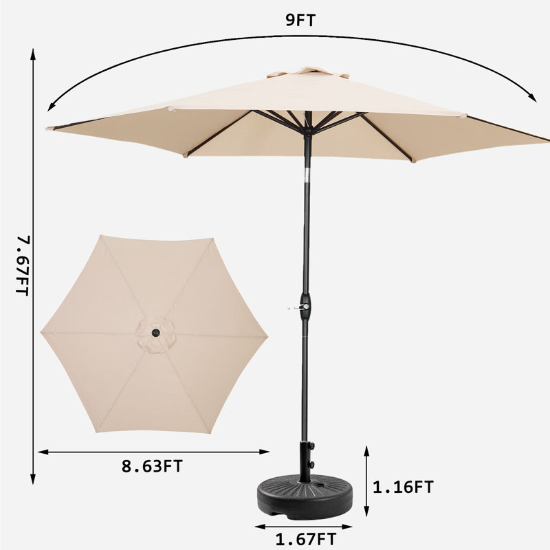 Parasol de marché 9 pi avec base Ehmann, Kaki