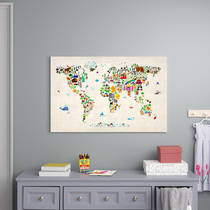 Animal Map Of The World II by Michael Tompsett - Print on Canvas, No Frame, 152.5 cm H x 101.5 cm W x 3.175 cm D