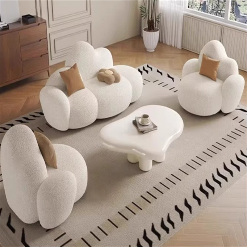 Cloud-Style Oversized Accent Chair with Sherpa Upholstery - Plush Pouf Armchair for Living Room, Bedroom, Dorm, Off-White Soft seating