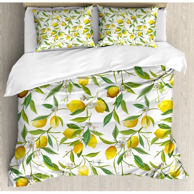 Nature Flowering Lemon Woody Plant Romance Habitat Citrus Fresh Background Duvet Cover Set -  Ambesonne, nev_31933_king