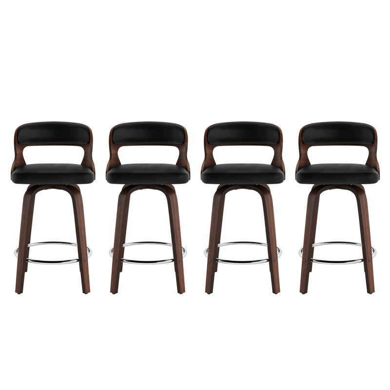Tabouret de comptoir pivotant rembourré Edwards, Siège noir / structure en noyer foncé