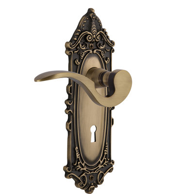 Plaque de passage victorienne (couloir et garde-robe) avec trou de serrure décoratif et levier de manoir