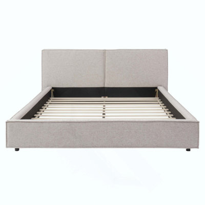 Modern Tufted Upholstered Platform Bed Frame in Dual-Tone Faux Linen, Premium Biscuit Stitching Headboard