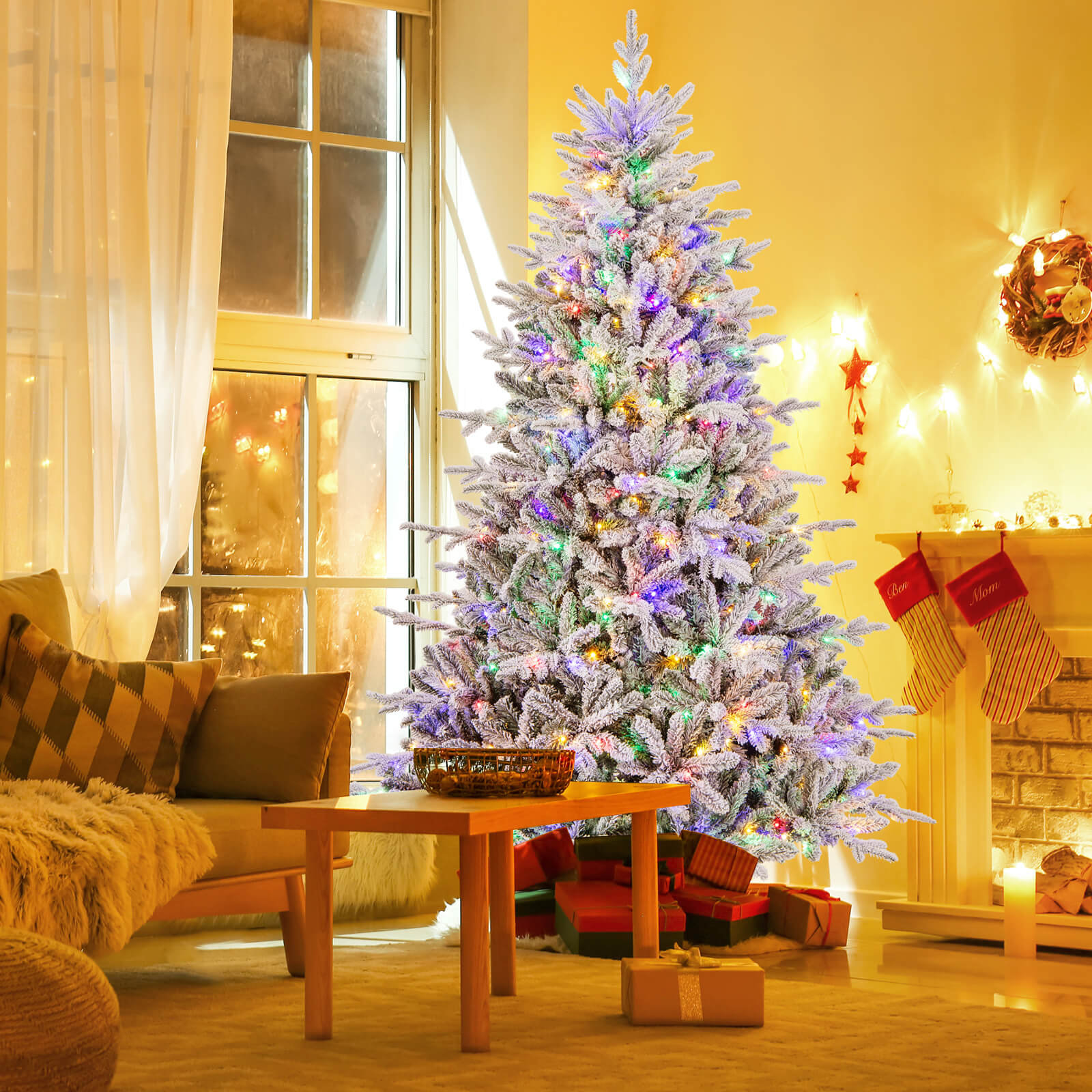 Frosted 7' Pre-Lit Pine Christmas Tree, 7'