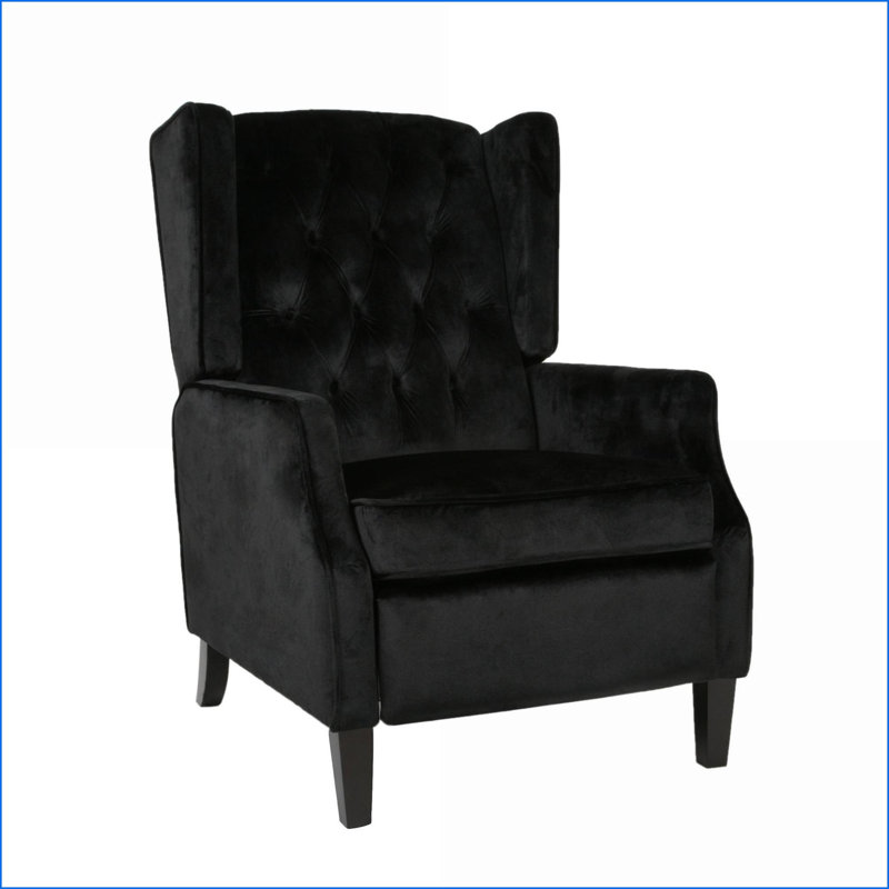 Recliners Mid-Century Wingback Pushback Chair, Solid Birch Frame, 100% Polyester Fabric | Black | Rivet Decoration