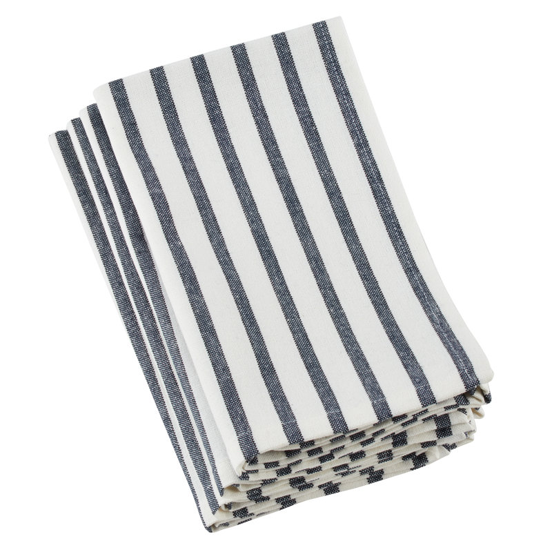 Enora Cotton Striped Square Napkin, Navy Blue