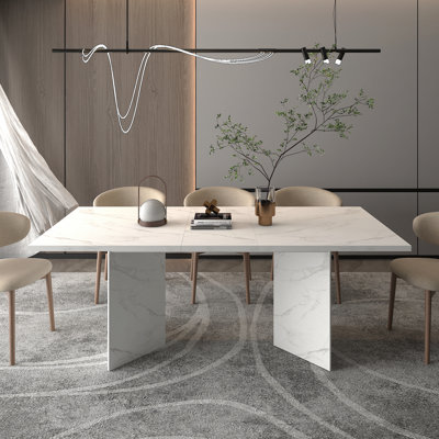 Extendable Dining Table 6-10 Person Modern Faux Marble Wooden Long Rectangular