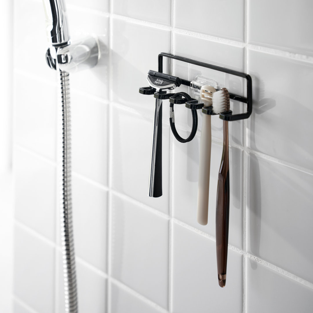 Yamazaki Home Traceless Adhesive Toothbrush Holder, Steel, Holds 0.55 Lbs Yamazaki Home 