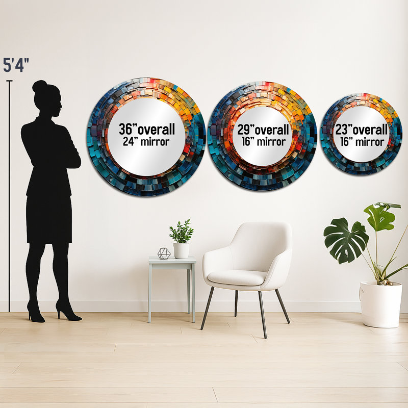 Colorful Vinyl Record Vinyl Mosaic III - Vinyl Records Large Wall Mirror, Modern Round Unique Mirror, Printed Metal Art