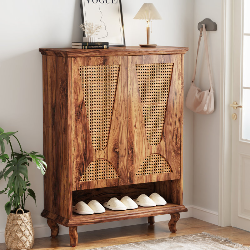 20 Pair Shoe Storage Cabinet with Rattan Doors