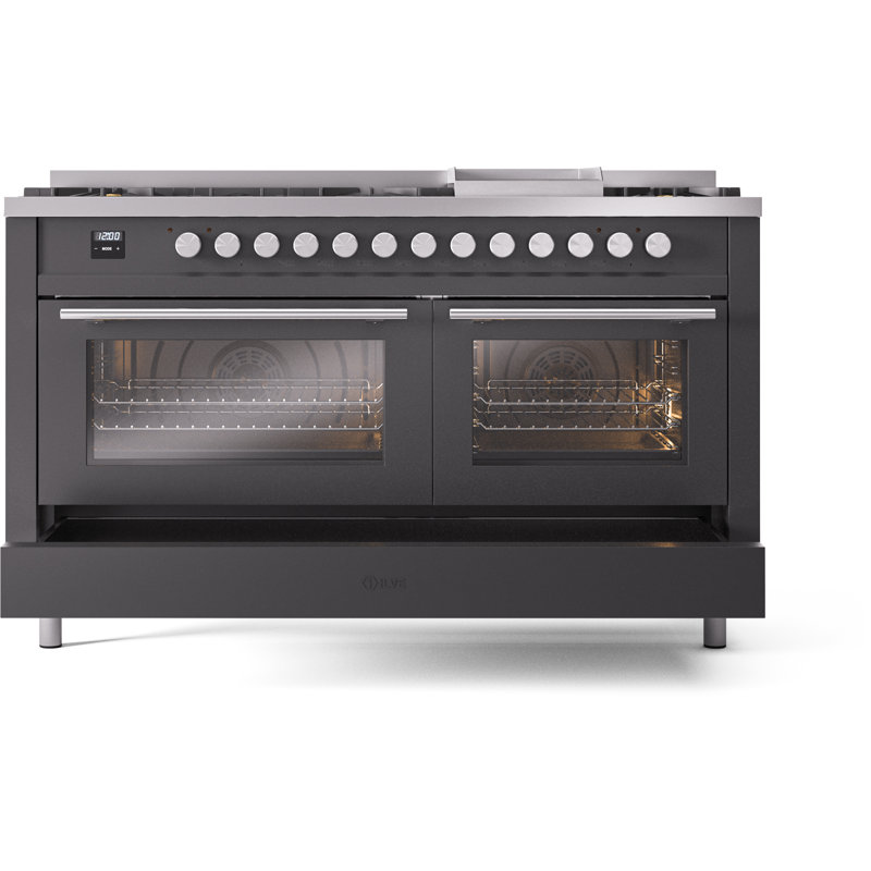 Cuisinière à double combustible ILVE ProfessionalPlus II 60, Propane liquide, Graphite mat