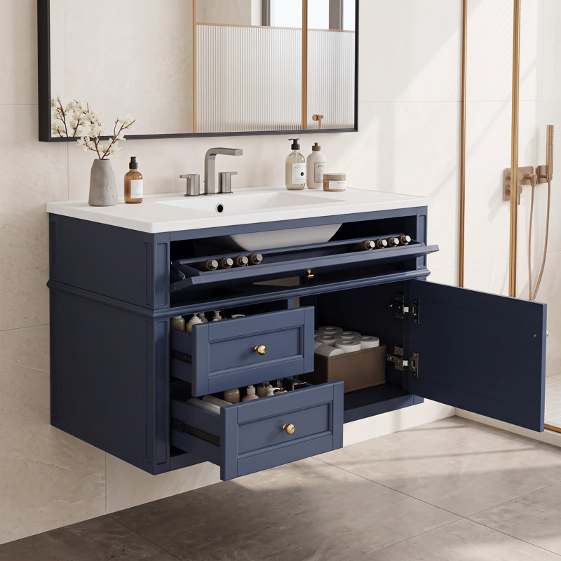 Meuble-lavabo mural flottant 36 po, Bleu