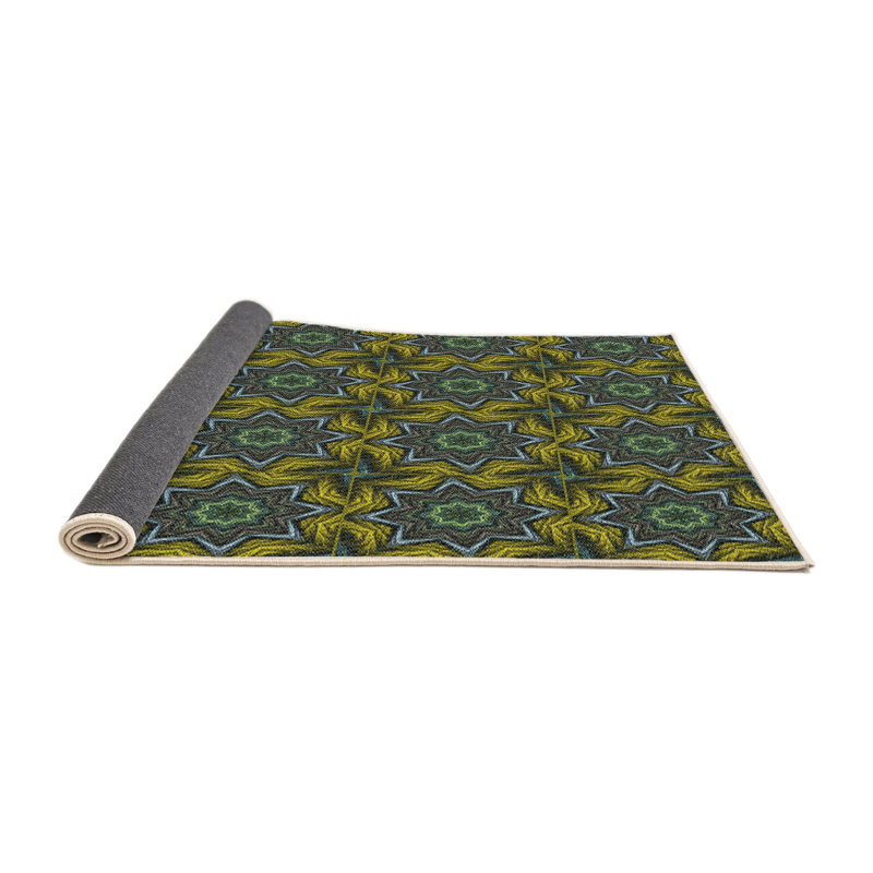 Vert géométrique/Tapis décoratif brun, Rond 8 pi