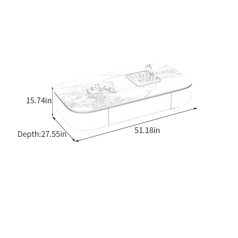 Table basse avec tiroir Luxury Rock, Blanc / Gris, 15.74" H x 51.18" L x 27.55" W, Noir