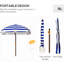 Parasol de plage 6,2 pi, couverture 40+, auvent ventilé, sac de transport, rayures bleues - conçu pour accueillir un parasol
