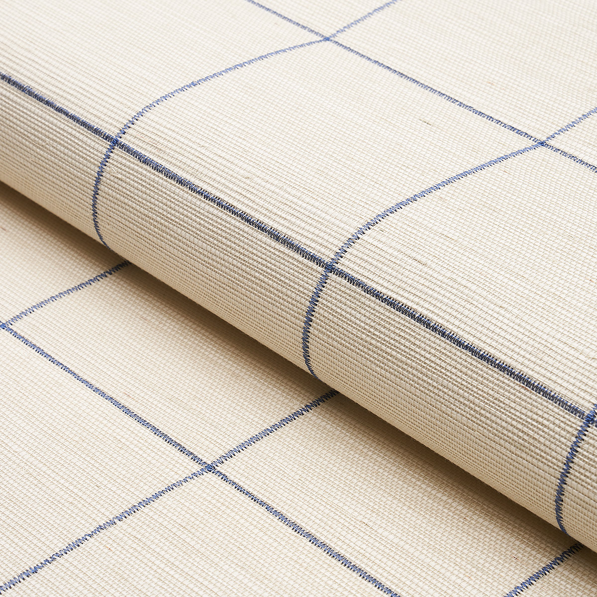 Windowpane Embroidered Sisal Wallpaper, Navy