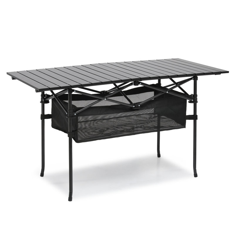 Folding Camping Table Outdoor Portable Table with Storage, Aluminum Roll Up Tabletop & Carrying Bag