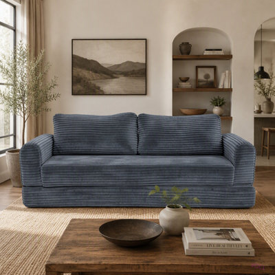 Canapé-lit futon convertible de 193 cm, canapé pliant sans dossier avec couchage, canapé-lit de sol dépliable avec assise profonde, matelas pliable en velours côtelé Cloud pour salon