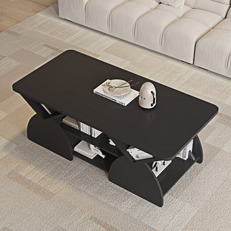 Table basse en bois avec tablette, Noir, Noir