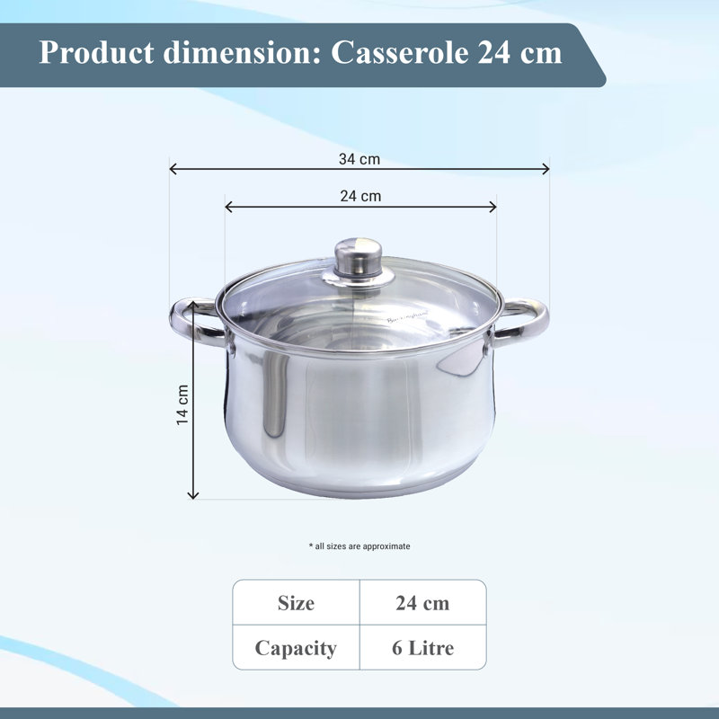 Buckingham Deep Casserole Dish Mirror Finish with Glass Lid, 6 Litre