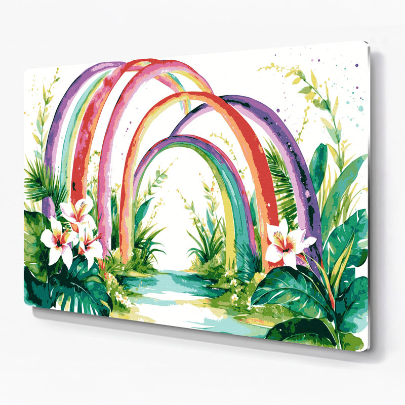 Art mural en métal hawaïen arc-en-ciel blanc, H 8 po x l 10 po