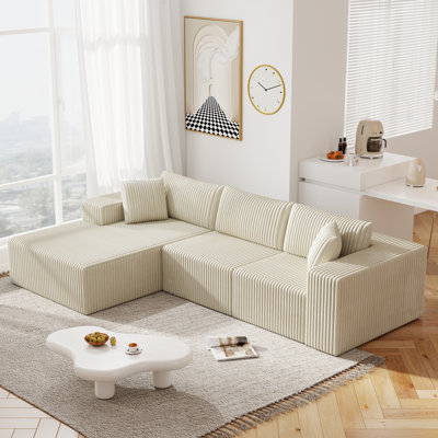 Boneless 110" Cloudy Corduroy Frameless Modular Sectional Sofa With L-Shape Chaise, Deep Seat Boneless Couch, No Assembly Required, Modern Lounge Sofa