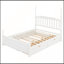 Grand lit plateforme avec lit gigogne simple TG et 2 tiroirs de rangement, lit en bois classique avec tête de lit à broche, blanc