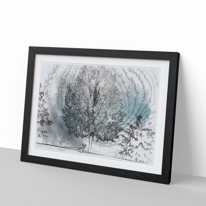 Hare in a Winter Forest in Abstract - Picture Frame Graphic Art Print, Black Framed, 48cm H x 65cm W x 2cm D