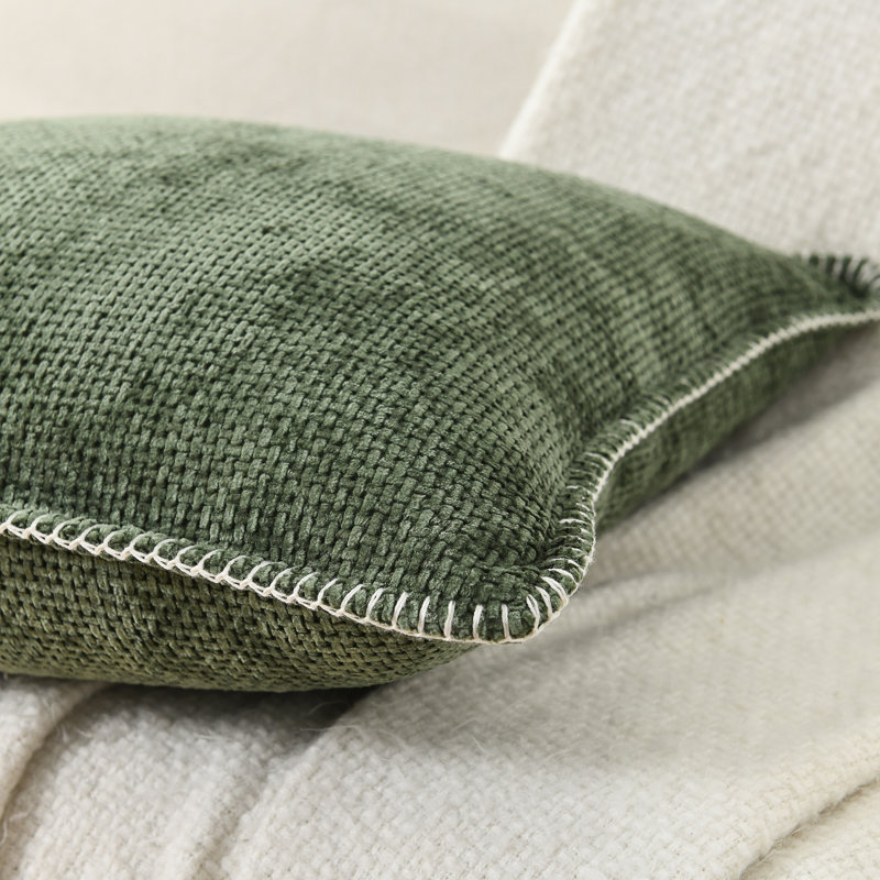 Housse de coussin décoratif en polyester Farmhouse Pillow Covers, Vert olive, Carré 18 po