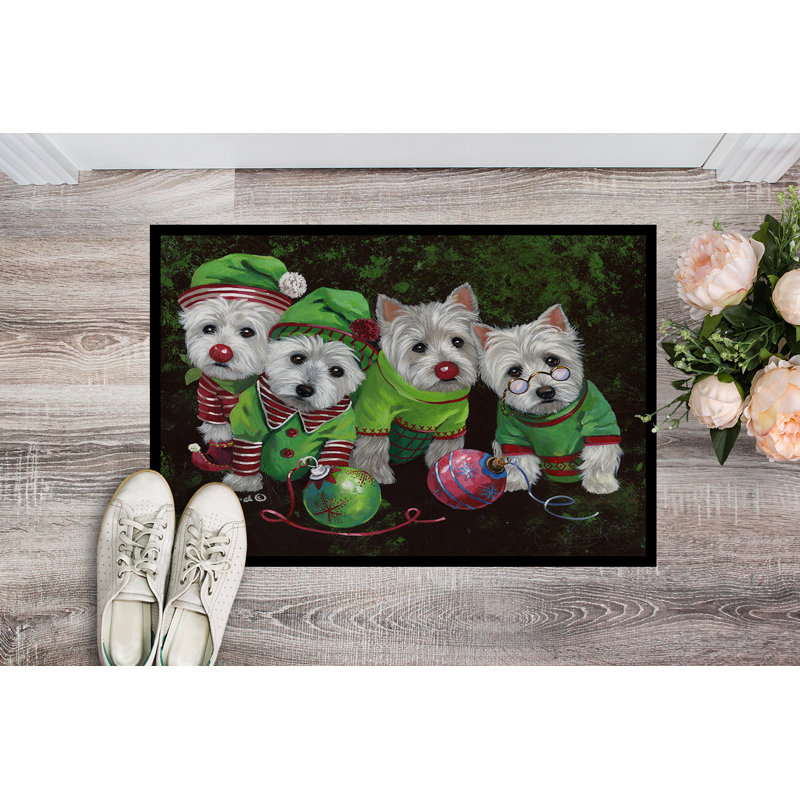 Tapis d'entrée antidérapant Guerriero, Westie assistant du Père Noël, L 18 po x L 27 po