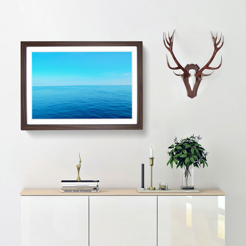 Blue Ocean Horizon - Picture Frame Photograph Print, 48cm H x 65cm W x 2cm D, Walnut Framed