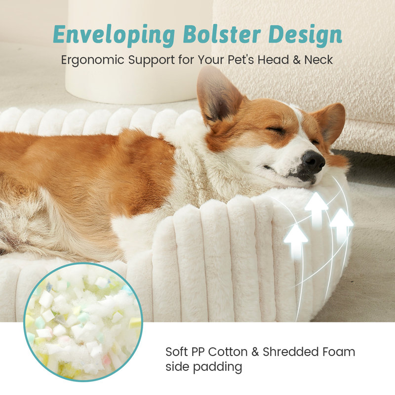 Lit lavable pour animaux de compagnie rectangulaire avec fond antidérapant, lit doux pour chat et chiot apaisant pour animaux de compagnie d'intérieur
