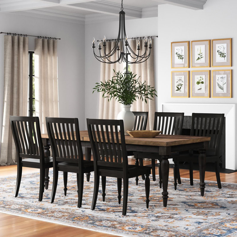 Sonntag Rectangular Dining Table Set w/ Slat Back Side Chairs, Black, 7 Pieces: Table, 6 Chairs